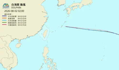 ▲林得恩提到，因為白海豚遊得速度相當快，平均時速都在20公里上下，推估在下周六（8日）或下周日（9日）前後，颱風就有機會影響到中國華東地區。（圖／NCDR）