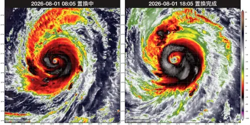 ▲觀氣象看天氣表示，昨日上午8時，明顯看出白海豚颱風環流擴大，預計此次風眼清空後，有機會出現第四次巔峰。（圖／觀氣象看天氣）