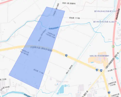 ▲台南市新化區8月3日停水範圍。（圖／自來水公司water.gov.tw）