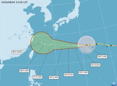 ▲央氣象署預報員黃恩鴻表示，預估週五下半天白海豚暴風圈可能會碰觸到台灣海警範圍，可能會發布海上颱風警報。（圖／中央氣象署cwa.gov.tw）