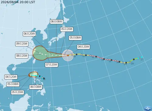 ▲中央氣象署今（4）日20時公布白海豚颱風最新路徑潛勢預報圖。（圖／中央氣象署cwa.gov.tw）