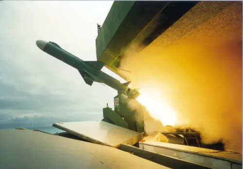 A ROC Navy warship launches a Hsiung Feng II anti-ship missile. (NCSIST)