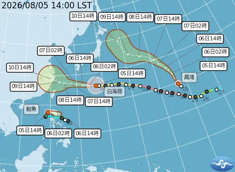 ▲太平洋目前有3個颱風，分別是「白海豚、鯨魚、昌鴻」。（圖／中央氣象署cwa.gov.tw）