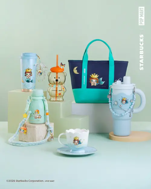 ▲「MOLLY不鏽鋼把手杯」1900元，容量1153毫升；「MOLLY手提袋」880元。（圖／星巴克starbucks.com.tw）