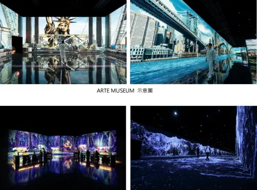 ▲韓國爆紅的沉浸式數位藝術美術館「ARTE MUSEUM」預計進駐 LaLaport 高雄，將打造結合光影與聲光效果的視覺盛宴。圖為展演完工模擬圖。（圖／三井不動產提供）