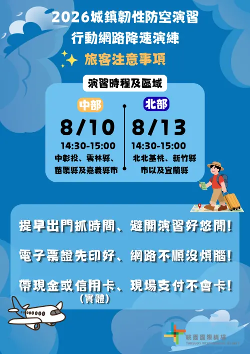 ▲「2026城鎮韌性（防空）演習」行動網路降速演練相關注意事項。（圖／桃機公司提供）