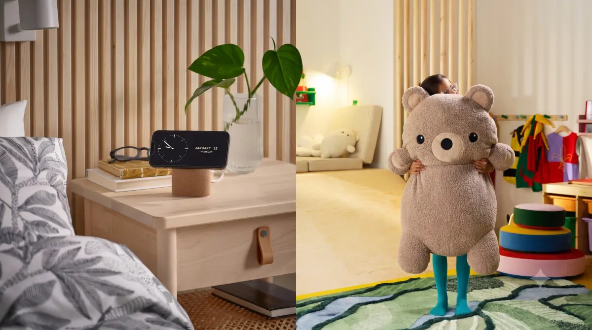 ▲迎戰 8/10 國際懶惰日！IKEA 推出 100 公分高的 GREJSIMOJS 巨熊娃娃與 499 元 VÄSTMÄRKE 無線充電支架等多款躺平神器。（圖／IKEA提供）
