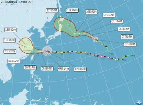 ▲中央氣象署最新颱風路徑預測圖顯示，中颱白海豚持續朝西北西移動，暴風圈侵襲北部海面機率提高。（圖／中央氣象署提供cwa.gov.tw）