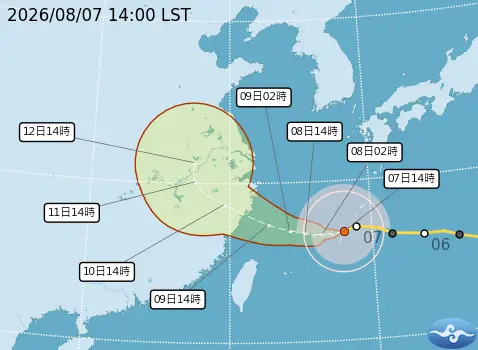 ▲白海豚颱風路徑，今天持續往西，明後天周末通過北部海面，位置最靠近台灣，下周一登陸中國。（圖／中央氣象署cwa.gov.tw）