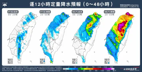 ▲8日起中部以北降雨明顯增加，週日北台灣風雨最強，北部及中部山區受到地形抬升影響，可能出現猛烈降雨，須防範相關災害。（圖／臉書粉專「台灣颱風論壇｜天氣特急」）