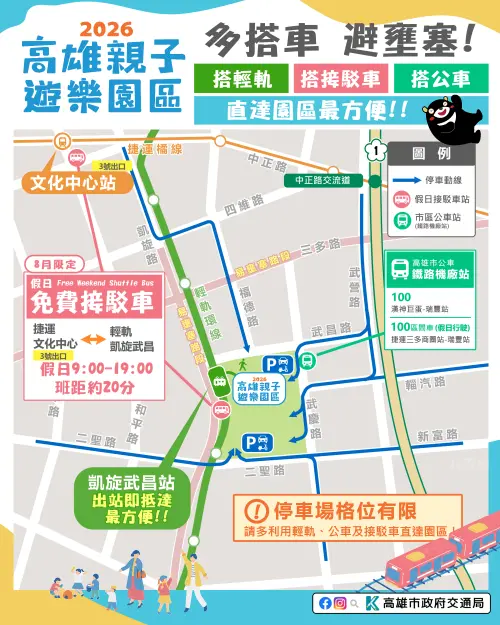 ▲高雄市交通局公布「高雄親子遊樂園區」最新交通指南。（圖／高雄市交通局提供）