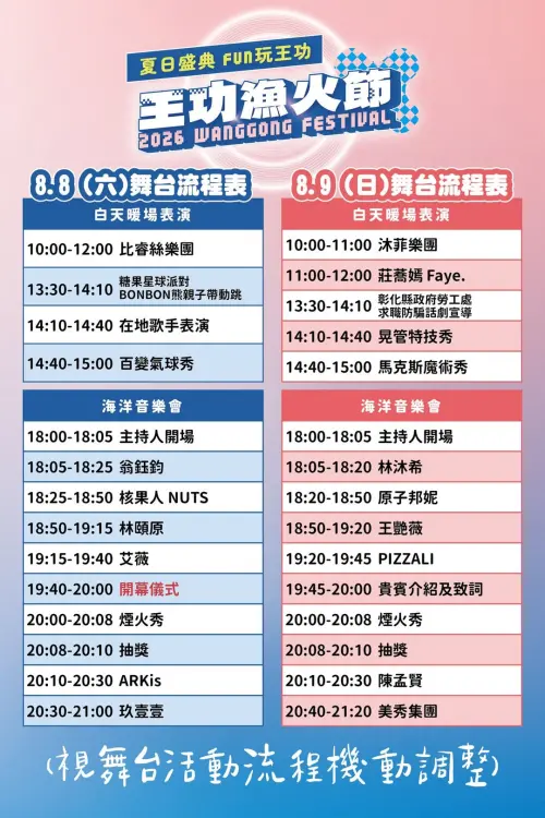 ▲「2026王功漁火節」音樂會節目表（圖／取自王功漁火節官網）