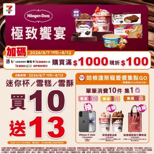 ▲7-11哈根達斯迷你杯/雪糕/雪酥等品項任選買3送2、加碼買10送13。（圖／7-11提供）