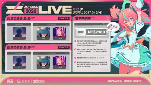 ▲《絕區零》「Zenless LIVE 2026——台北站」一連兩天登場，官方DJ攜手歌手Mes、E1and帶來現場演出，票價2980元。（圖／翻攝自《絕區零》）