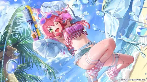 ▲櫻巫女換上夏日泳裝，手持水槍展現清涼活潑造型。（圖／翻攝自《hololive Dreams》）