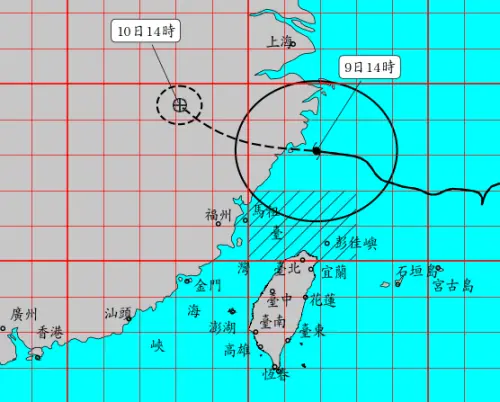 ▲白海豚颱風持續發布海上警報，路徑往西移動，今晚登陸中國，明天逐漸遠離台灣。（圖／中央氣象署cwa.gov.tw）