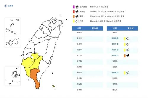 快訊／西南風狂掃！嘉義以南5縣市豪雨特報　台南、高雄下到晚上