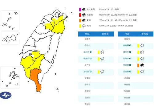 國家警報響！氣象署：新北、宜蘭大雷雨警戒　8縣市豪雨轟到晚上