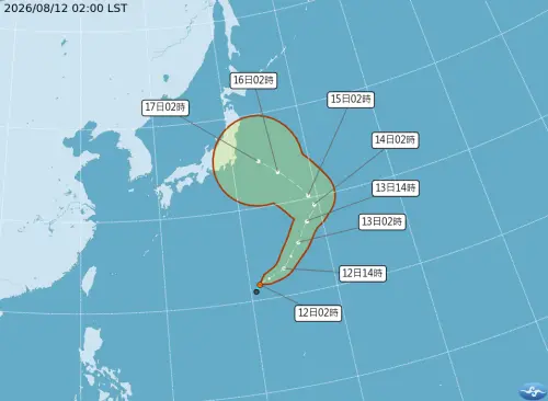 ▲吳德榮表示，熱帶低壓TD19在「季風環流」南側，即將發展為輕颱，因垂直風切大、將維持最弱的等級，並環繞「季風環流」移動。（圖／中央氣象署cwa.gov.tw）