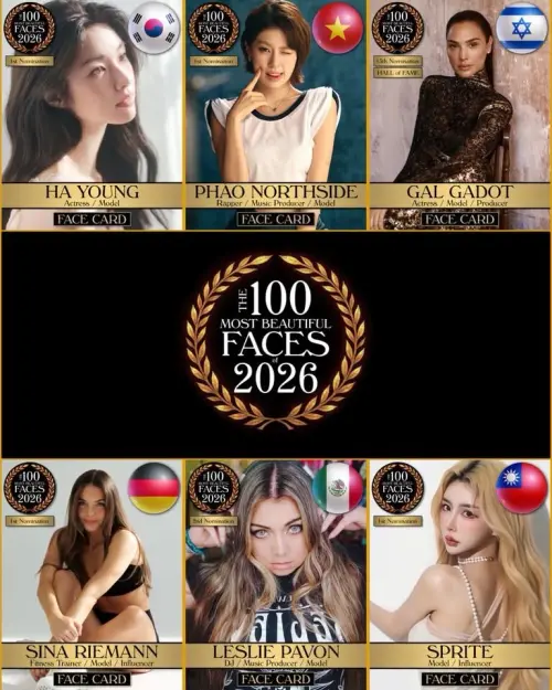 ▲賀營（順時鐘起）、Pháo Northside、蓋兒加朵、Sina riemann、leslie pavon、雪碧今天入選2026百大美女。（圖／IG@tccandler）