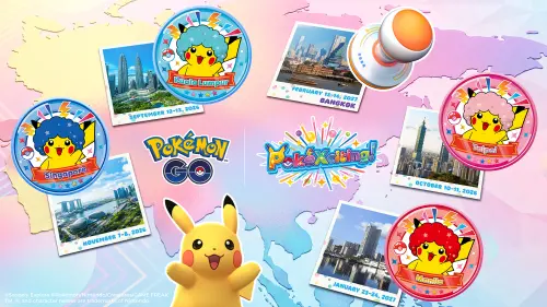 ▲訓練家可以到活動主辦城市，尋找「PokéXciting!」活動的寶可補給站，並分別蒐集於不同主辦城市的5枚地區限定的「PokéXciting!皮卡丘」特別圖章。（圖／《Pokémon GO》提供）