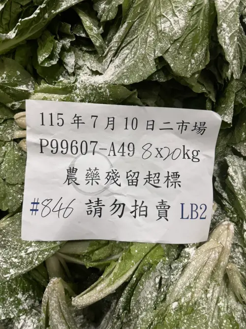 ▲市場處昨（12）日公布台北農產公司 115 年 7 月份批發市場蔬果農藥殘留監測結果，小白菜上榜。（圖／北市市場處）