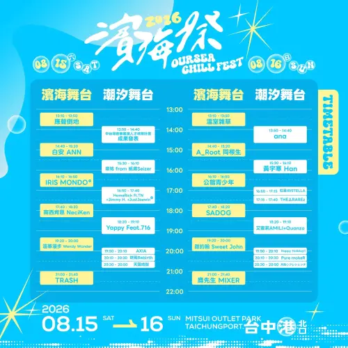 ▲台中濱海搖滾音樂祭兩日卡司與時間表（圖／台中市政府提供）