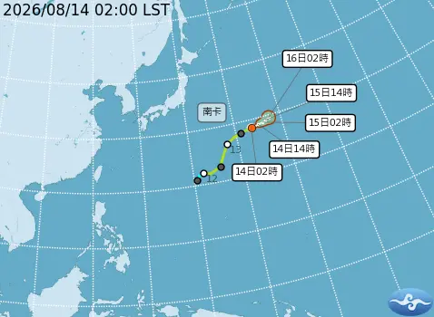 ▲吳德榮表示，根據最新氣象署「路徑潛勢預測圖」顯示，第17號輕颱「南卡」，在日本東南方海面，向東移動、漸行漸遠，對日亦無影響。（圖／中央氣象署cwa.gov.tw）