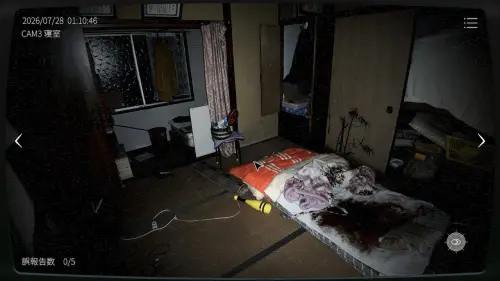 ▲玩家要透過屋內的監視攝影機，監看發生事故的房屋，並且在恐怖異常籠罩下平安撐到天亮。（圖／《日本事故物件監視協會2》）