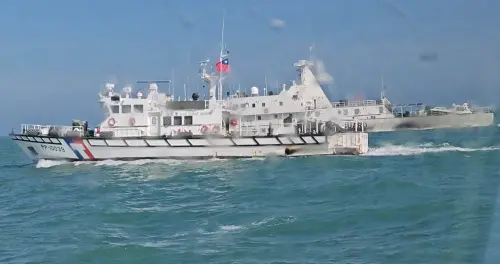 Taiwan Coast Guard vessels monitor and drive away four China Coast Guard vessels near Kinmen on Aug. 13 during the Han Kuang exercises. (CGA)
