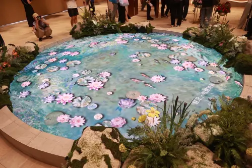 ▲7樓智能花園魚池，靠近就會有魚游到邊邊。（圖／記者葉政勳攝）
