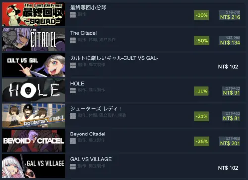 ▲「JFPS Bundle Series 1」一次收錄 7 款日本獨立 FPS，目前多款作品同步特價，《The Citadel》下殺 5 折、《Beyond Citadel》75 折。（圖／翻攝自 Steam）