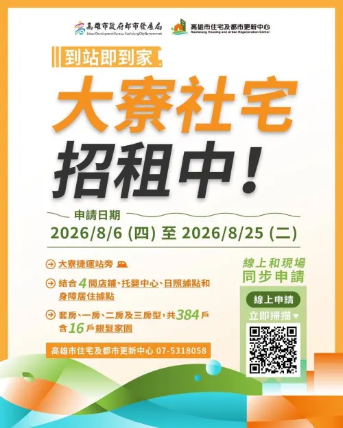 ▲高市府自建的大寮社宅有384戶正在招租中，將於8月25日截止受理申請。（圖／高市府提供）