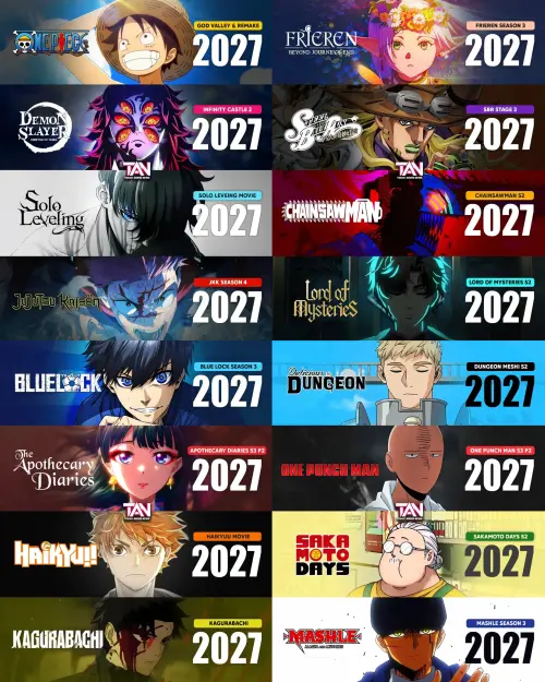 ▲動漫迷整理出2027年會上架的16部知名動漫。（圖／X@Anime Tweets）