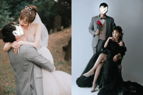 ▲香草姐姐換穿多套婚紗與穿西裝的男子親暱互動。（圖／米卡米IG＠mikamimiii_）