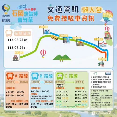 ▲「2026石岡熱氣球嘉年華」交通與接駁（圖／取自石岡區公所臉書）