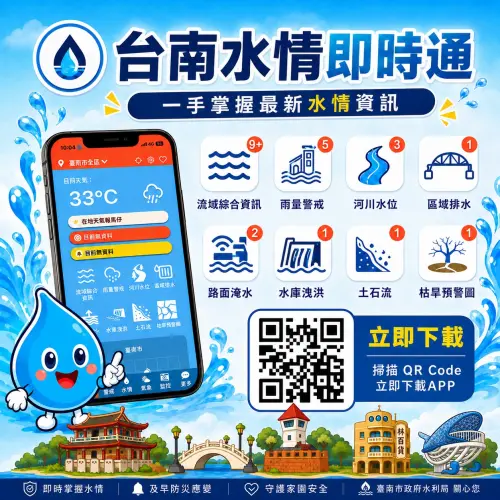 ▲臺南市政府官方Line群組、「臺南水情即時通APP」，隨時瞭解水情狀況，提早防災、避災。(圖／南市府提供)
