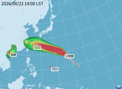 ▲第18號颱風沙德爾目前持續朝西北移動，預計下週三抵達琉球附近，最快下週四接近台灣；第20號簡拉維雖獲日本氣象廳升格，氣象署目前仍維持熱帶低壓判定，第19號颱風「紫檀」則預計朝廣東一帶發展。（圖／中央氣象署cwa.gov.tw/）