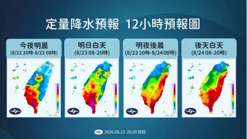 ▲氣象署表示，今日西南風進一步增強及低壓帶影響，易有短延時強降雨，今、明兩天至周二清晨，將是這波降雨較明顯時刻。（圖／中央氣象署cwa.gov.tw/）