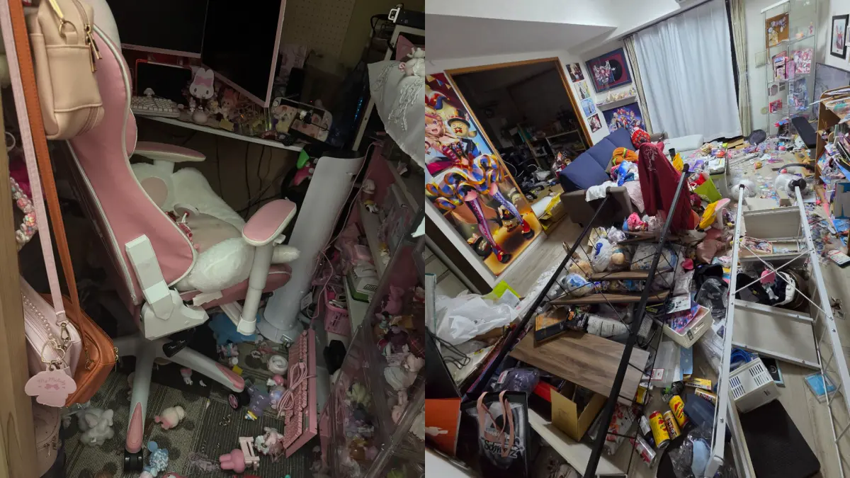 ▲日本茨城縣南部當地時間凌晨2時左右發生規模5.9地震，不少人分享家中櫃子倒塌等災情。（圖／翻攝自X@cordelia_YURiCa、@nekotail843）