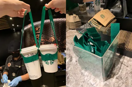 ▲星巴克「免費提袋」要開始收費了！過去會放在櫃檯上讓民眾自由拿取、或向櫃檯人員索取。（圖／翻攝自台北101購物中心FB）