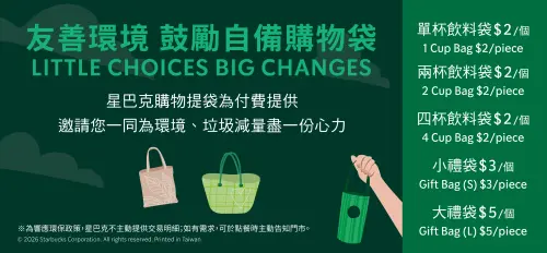▲星巴克5款購物提袋付費品項及價格一覽。（圖／星巴克starbucks.com.tw）