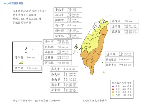 8/25停班停課「高雄、台東」達標！氣象署雨量預報　豪雨還沒下完