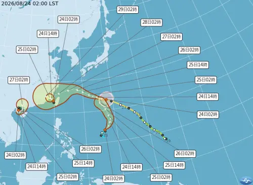 ▲目前太平洋地區同時有2個颱風及2個熱帶性低氣壓活動，其中中度颱風沙德爾持續朝台灣方向接近，後續路徑仍須密切觀察。（圖／中央氣象署cwa.gov.tw）