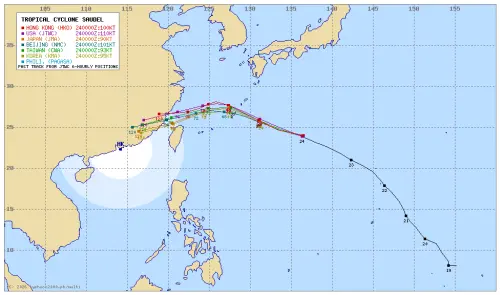 ▲沙德爾颱風登陸台灣的機率較低，主要以「通過北台灣近海」為主。（圖／翻攝Typhoon2000）