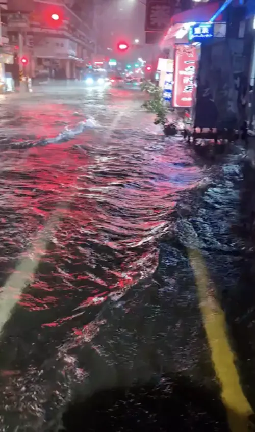 ▲▼健康三街的積水水質看起來也相當透明，不僅路面標線清晰可辨，水中也幾乎看不到垃圾與雜物。（圖／翻攝自Threads@solarleo21）