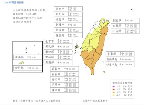 8/25停班停課「2縣市」達標準！氣象署最新雨量預報　周三才趨緩