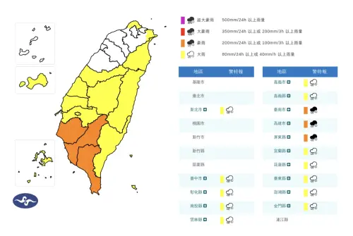 快訊／南高屏16縣市防暴雨、一路下到晚上　氣象署08:10豪雨特報