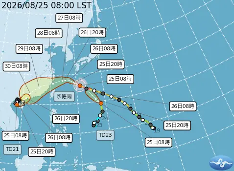 ▲紫檀和閃電都已經減弱為熱帶性低氣壓，對於台灣沒有影響。（圖／中央氣象署cwa.gov.tw）