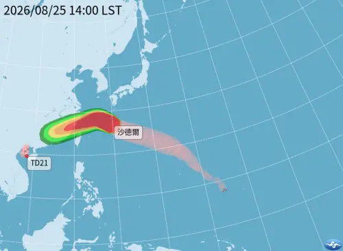 ▲沙德爾颱風路徑偏北，台灣有機會受到的影響小，發布陸上颱風警報的機會降低。（圖／中央氣象署cwa.gov.tw）
